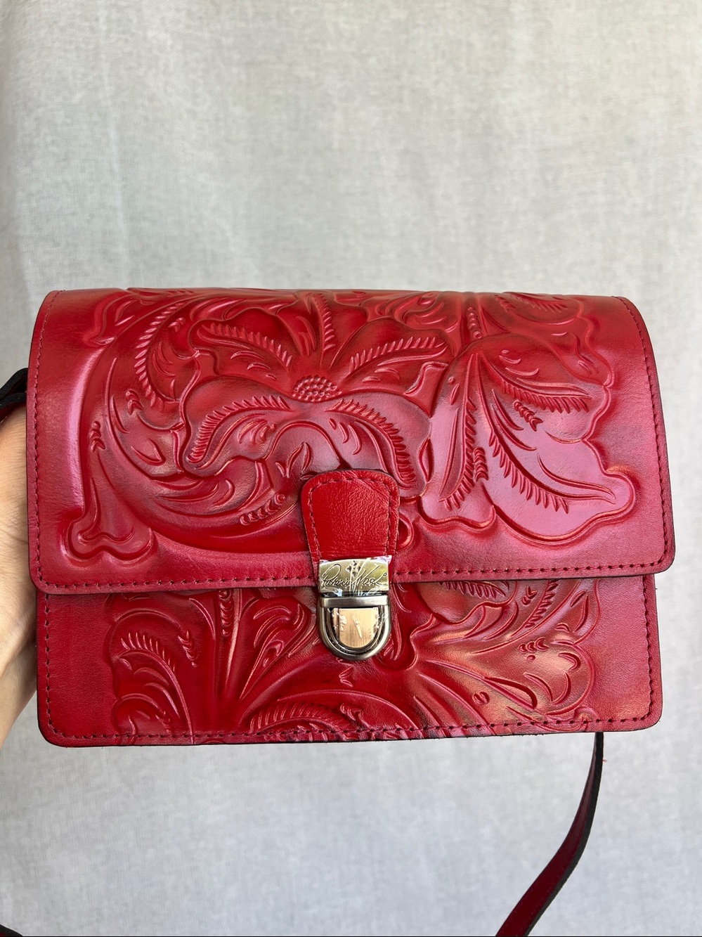 PATRICIA NASH Lanza tooled leather crossbody bag red NWT - Picture 3 of 17